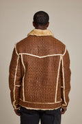 Men's Shepherd Embossed Crocodile Shearling Jacket [Whiskey Suede]