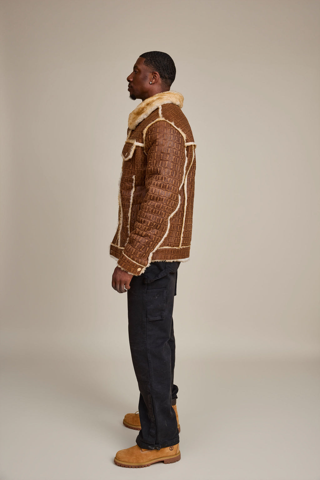 Men's Shepherd Embossed Crocodile Shearling Jacket [Whiskey Suede]
