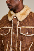 Men's Shepherd Embossed Crocodile Shearling Jacket [Whiskey Suede]