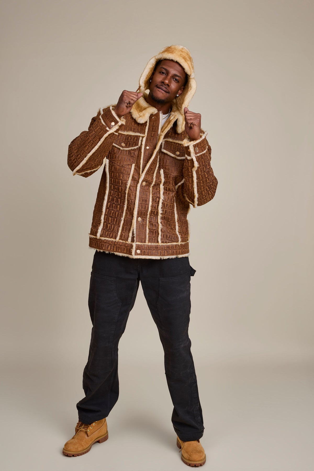 Men's Shepherd Embossed Crocodile Shearling Jacket [Whiskey Suede]