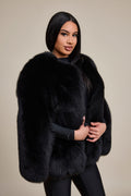 Women's Krissy Fox Fur Poncho [Black]