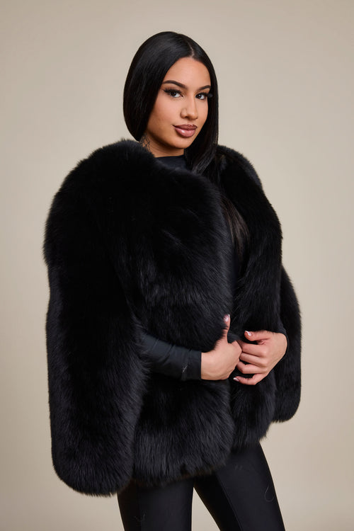 Women's Krissy Fox Fur Poncho [Black]