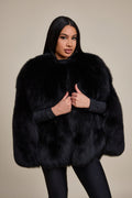 Women's Krissy Fox Fur Poncho [Black]