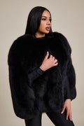 Women's Krissy Fox Fur Poncho [Black]