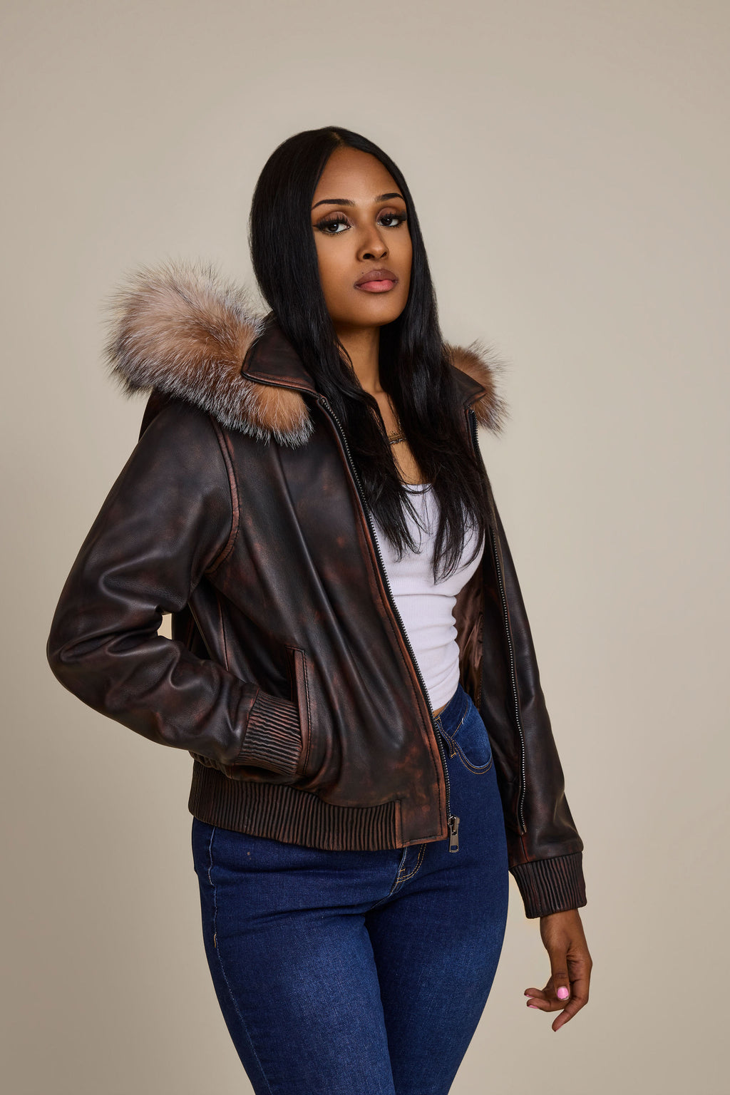 Women's BB Jacket With Premium Fox Fur Hood [Copper]