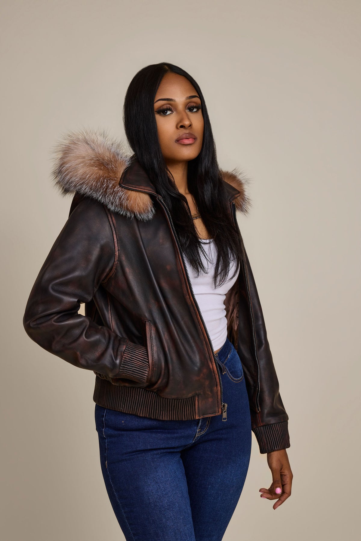 Women's BB Jacket With Premium Fox Fur Hood [Copper]