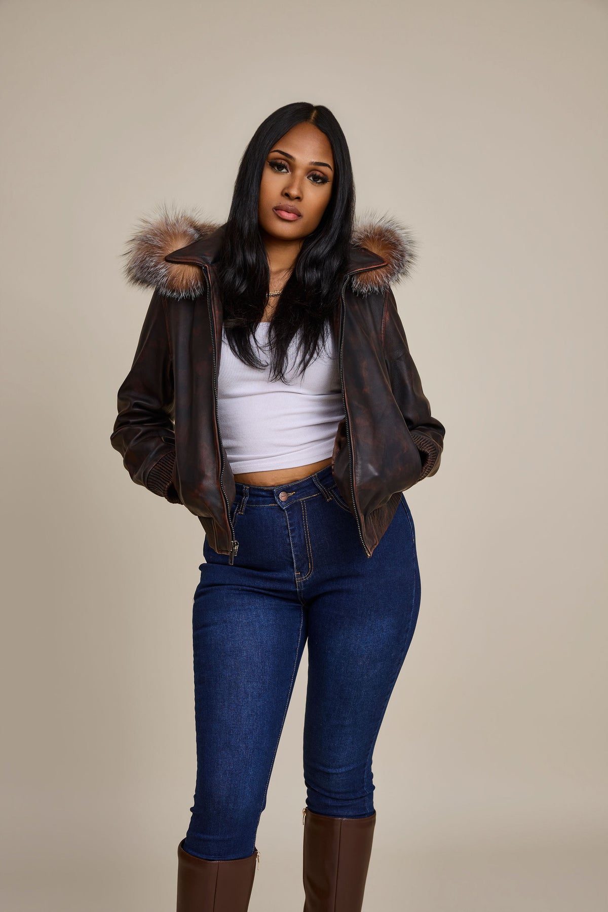 Women's BB Jacket With Premium Fox Fur Hood [Copper]