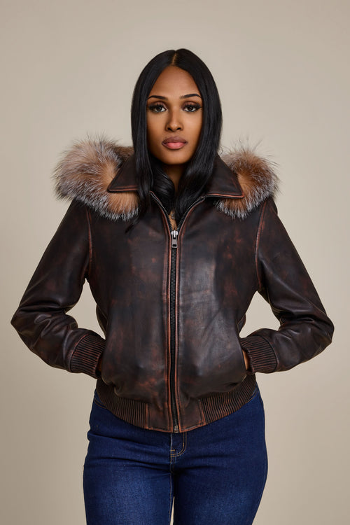 Women's BB Jacket With Premium Fox Fur Hood [Copper]