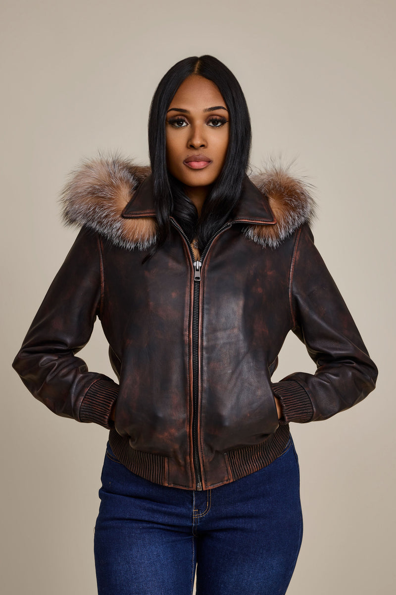 Women's BB Jacket With Premium Fox Fur Hood [Copper]