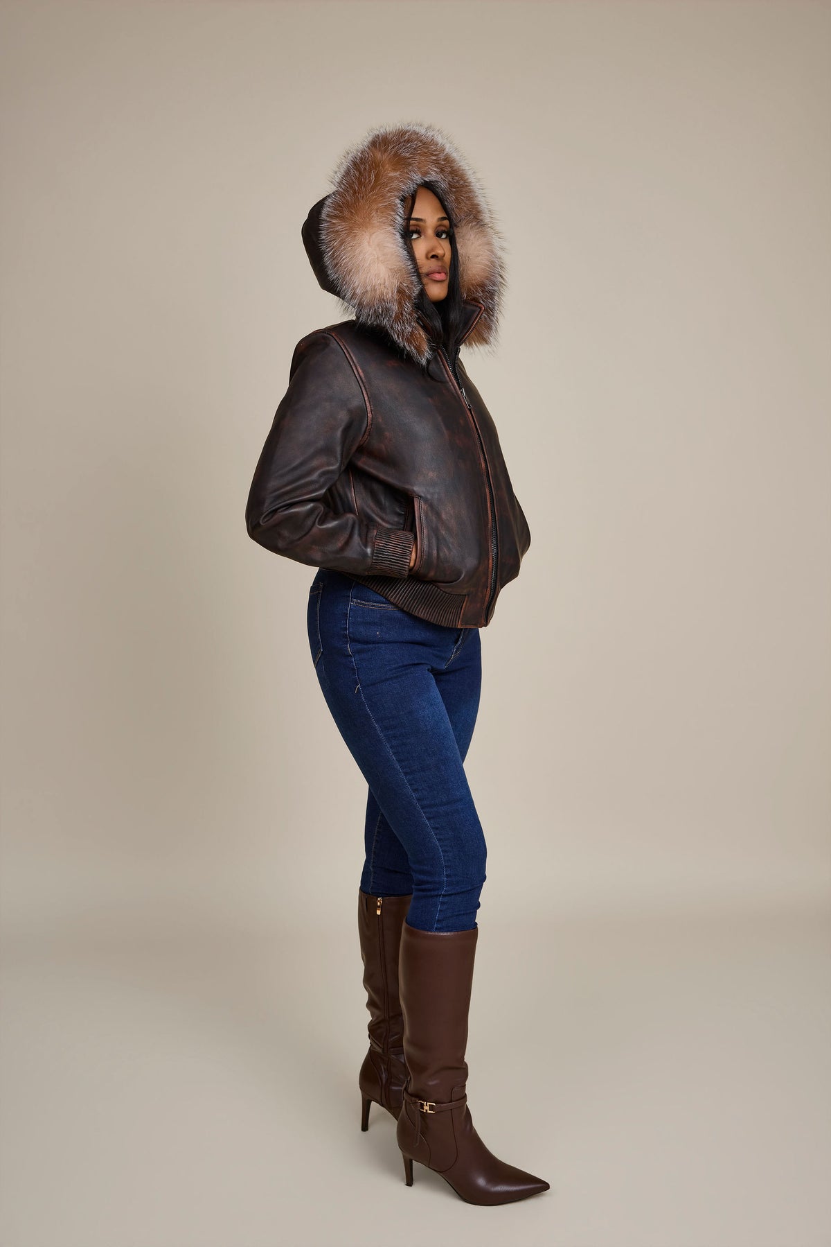 Women's BB Jacket With Premium Fox Fur Hood [Copper]