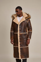 Men's Drew Real Sheepskin Shearling Trench Coat [Distressed Brown]