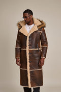 Men's Drew Real Sheepskin Shearling Trench Coat [Distressed Brown]