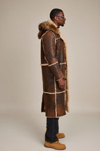 Men's Drew Real Sheepskin Shearling Trench Coat [Distressed Brown]
