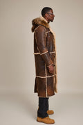 Men's Drew Real Sheepskin Shearling Trench Coat [Distressed Brown]