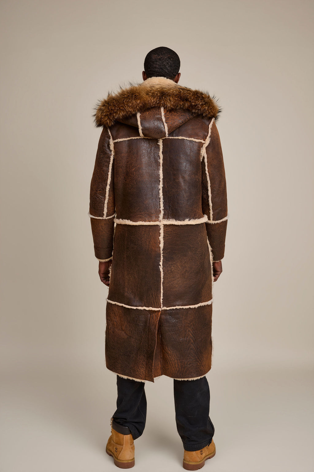 Men's Drew Real Sheepskin Shearling Trench Coat [Distressed Brown]