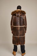 Men's Drew Real Sheepskin Shearling Trench Coat [Distressed Brown]