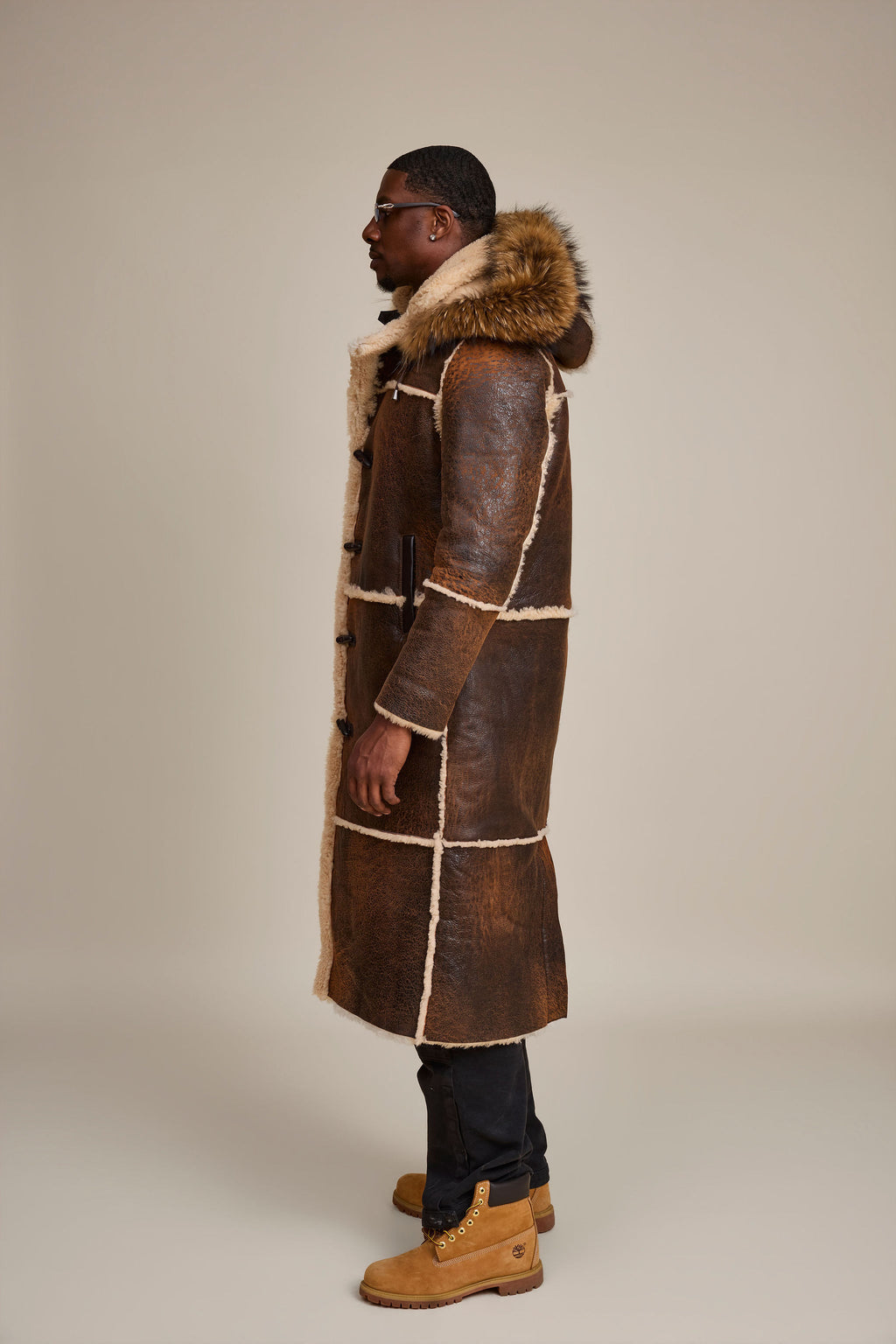 Men's Drew Real Sheepskin Shearling Trench Coat [Distressed Brown]