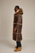 Men's Drew Real Sheepskin Shearling Trench Coat [Distressed Brown]
