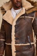 Men's Drew Real Sheepskin Shearling Trench Coat [Distressed Brown]