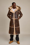Men's Drew Real Sheepskin Shearling Trench Coat [Distressed Brown]