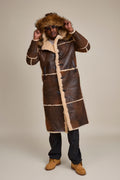 Men's Drew Real Sheepskin Shearling Trench Coat [Distressed Brown]