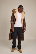 Men's Drew Real Sheepskin Shearling Trench Coat [Distressed Brown]