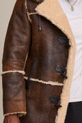 Men's Drew Real Sheepskin Shearling Trench Coat [Distressed Brown]