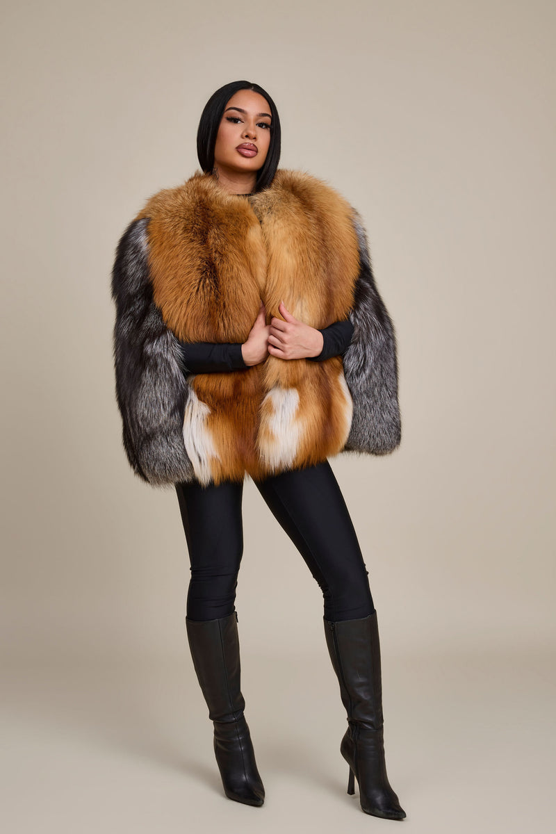 Women's Krissy Fox Fur Poncho [Red Fox/Silver Fox]