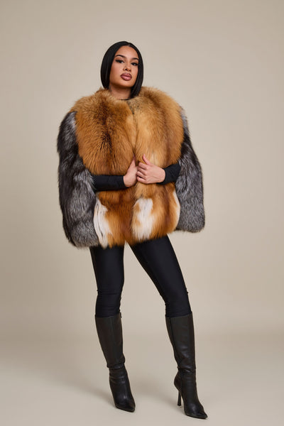Women's Krissy Fox Fur Poncho [Red Fox/Silver Fox] – LeatherKloset