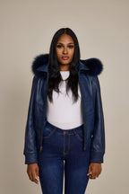 Women's BB Jacket With Premium Fox Fur Hood [Navy]