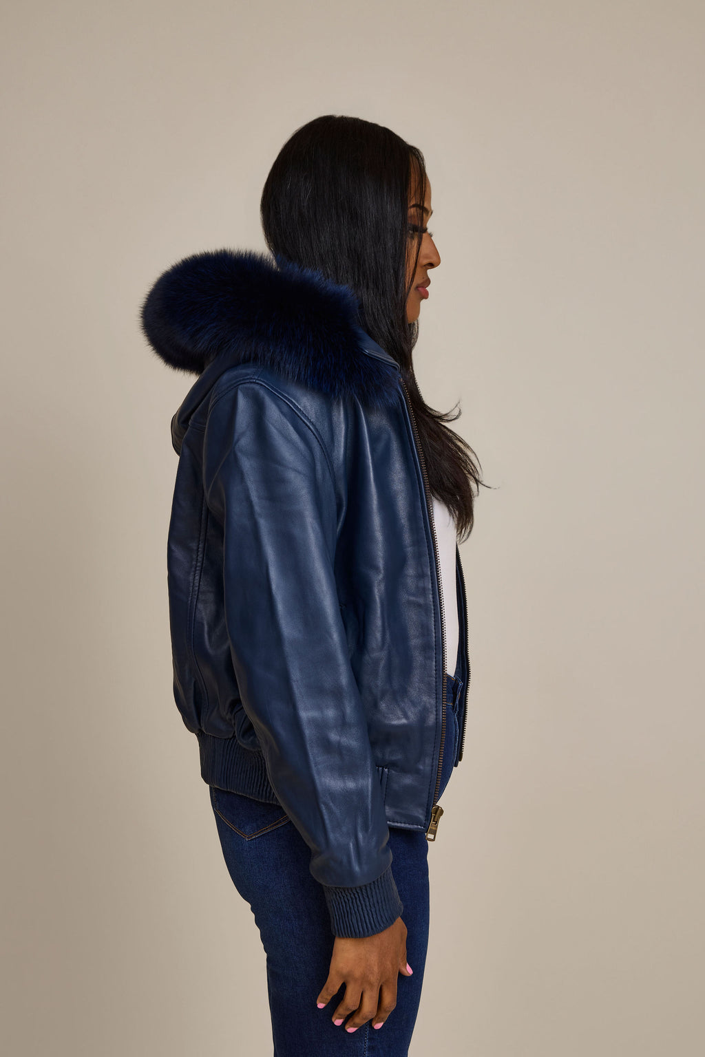 Women's BB Jacket With Premium Fox Fur Hood [Navy]