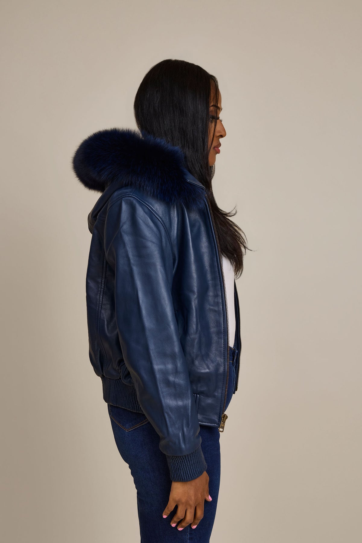 Women's BB Jacket With Premium Fox Fur Hood [Navy]