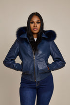 Women's BB Jacket With Premium Fox Fur Hood [Navy]