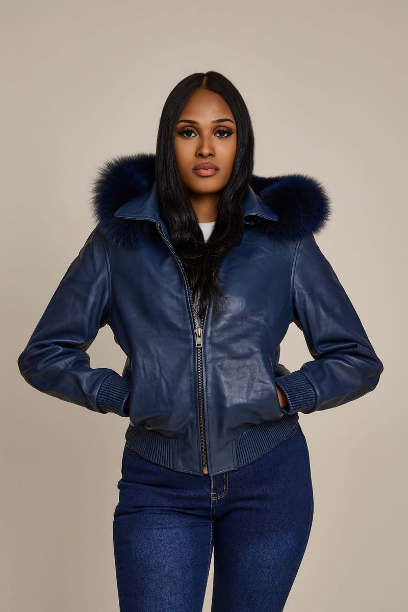 Women's BB Jacket With Premium Fox Fur Hood [Navy]