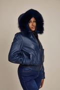 Women's BB Jacket With Premium Fox Fur Hood [Navy]