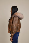 Women's BB Jacket With Premium Fox Fur Hood [Antique Brown]
