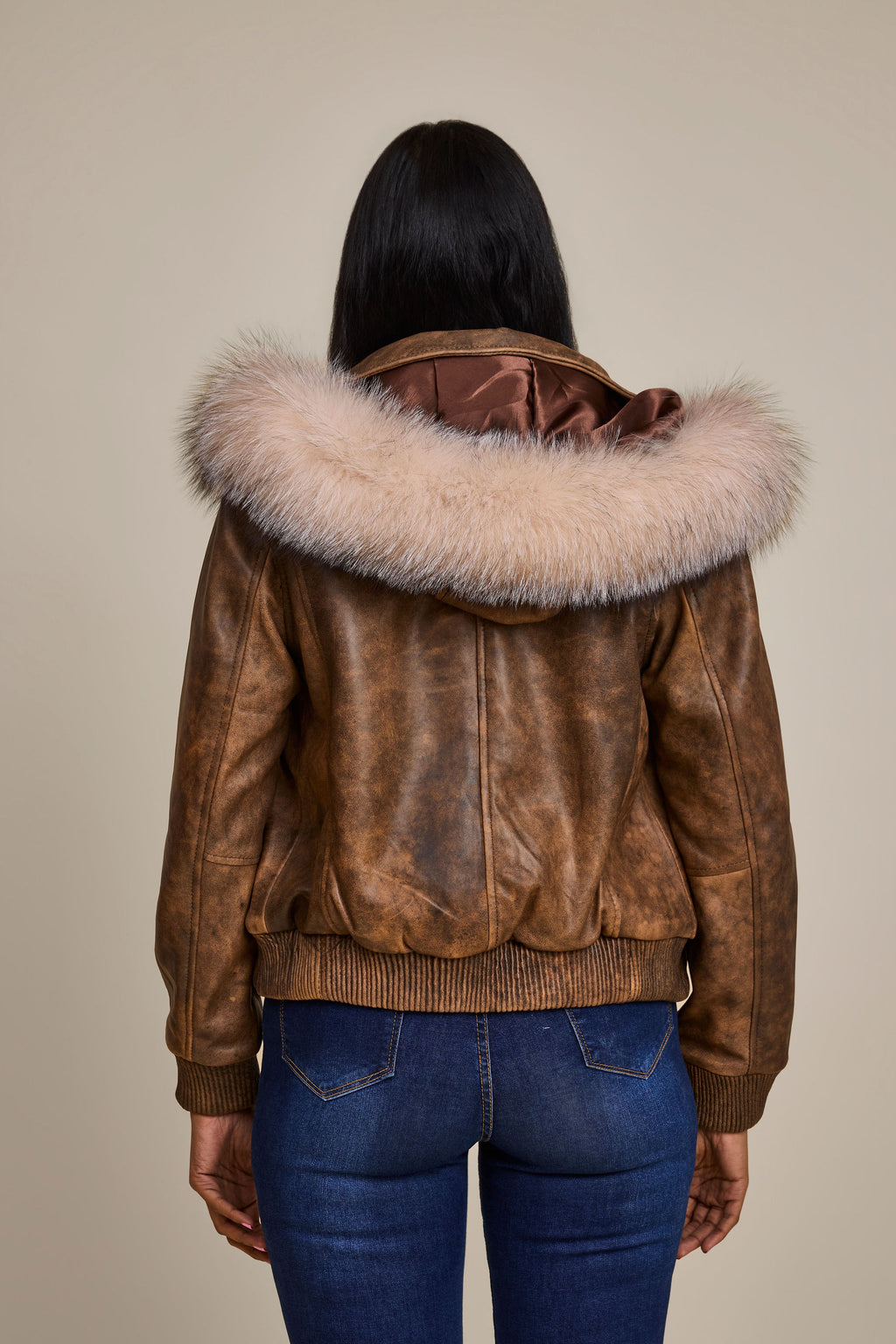 Women's BB Jacket With Premium Fox Fur Hood [Antique Brown]