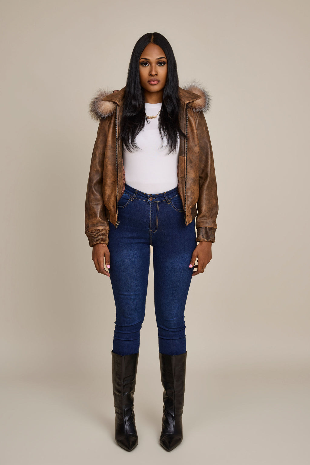 Women's BB Jacket With Premium Fox Fur Hood [Antique Brown]