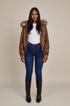Women's BB Jacket With Premium Fox Fur Hood [Antique Brown]