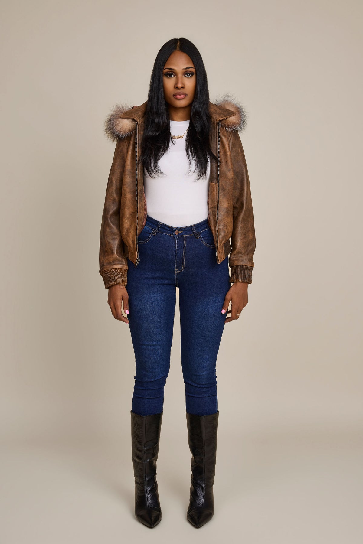 Women's BB Jacket With Premium Fox Fur Hood [Antique Brown]