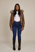 Women's BB Jacket With Premium Fox Fur Hood [Antique Brown]