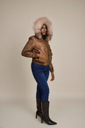 Women's BB Jacket With Premium Fox Fur Hood [Antique Brown]