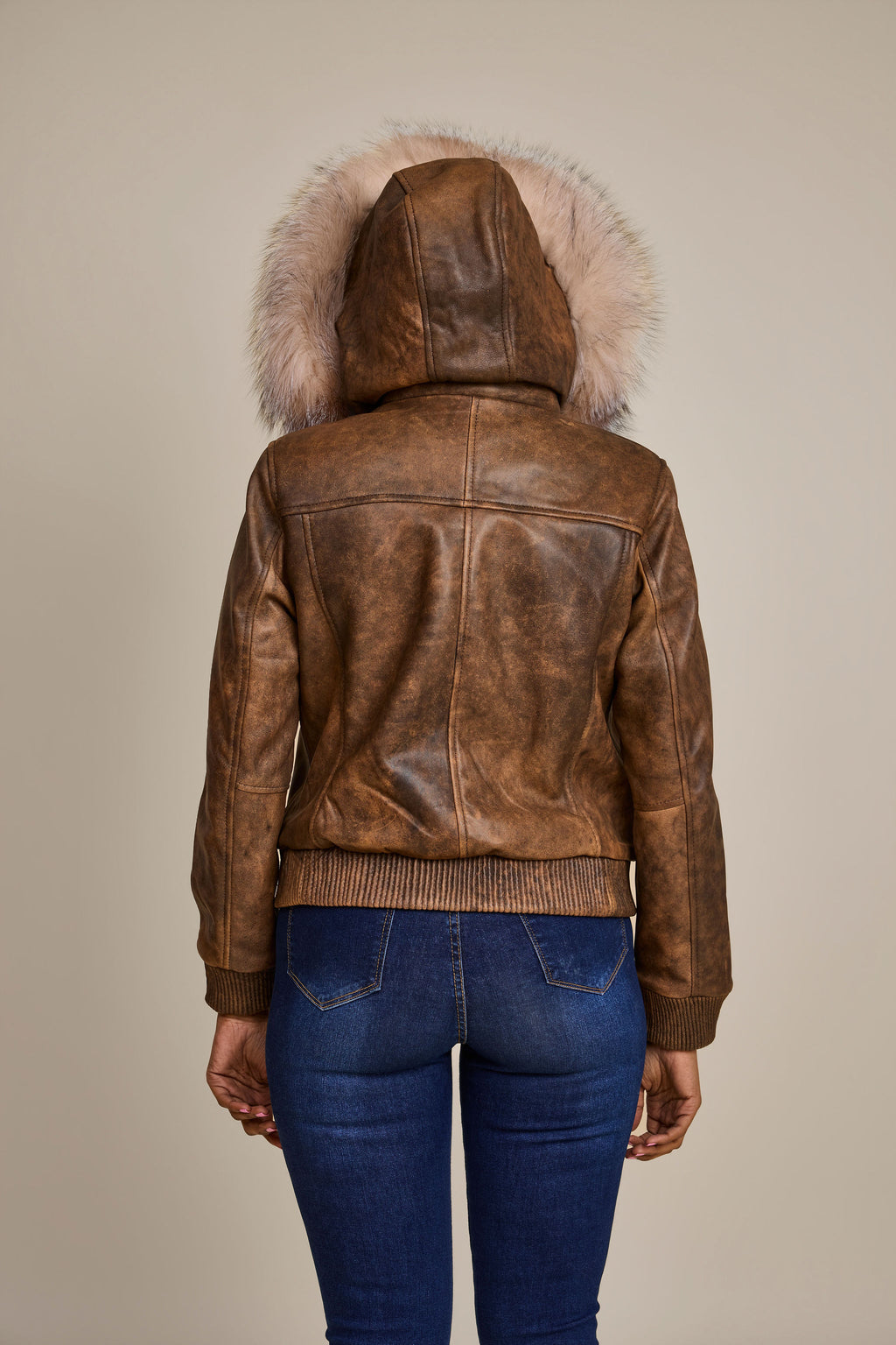 Women's BB Jacket With Premium Fox Fur Hood [Antique Brown]