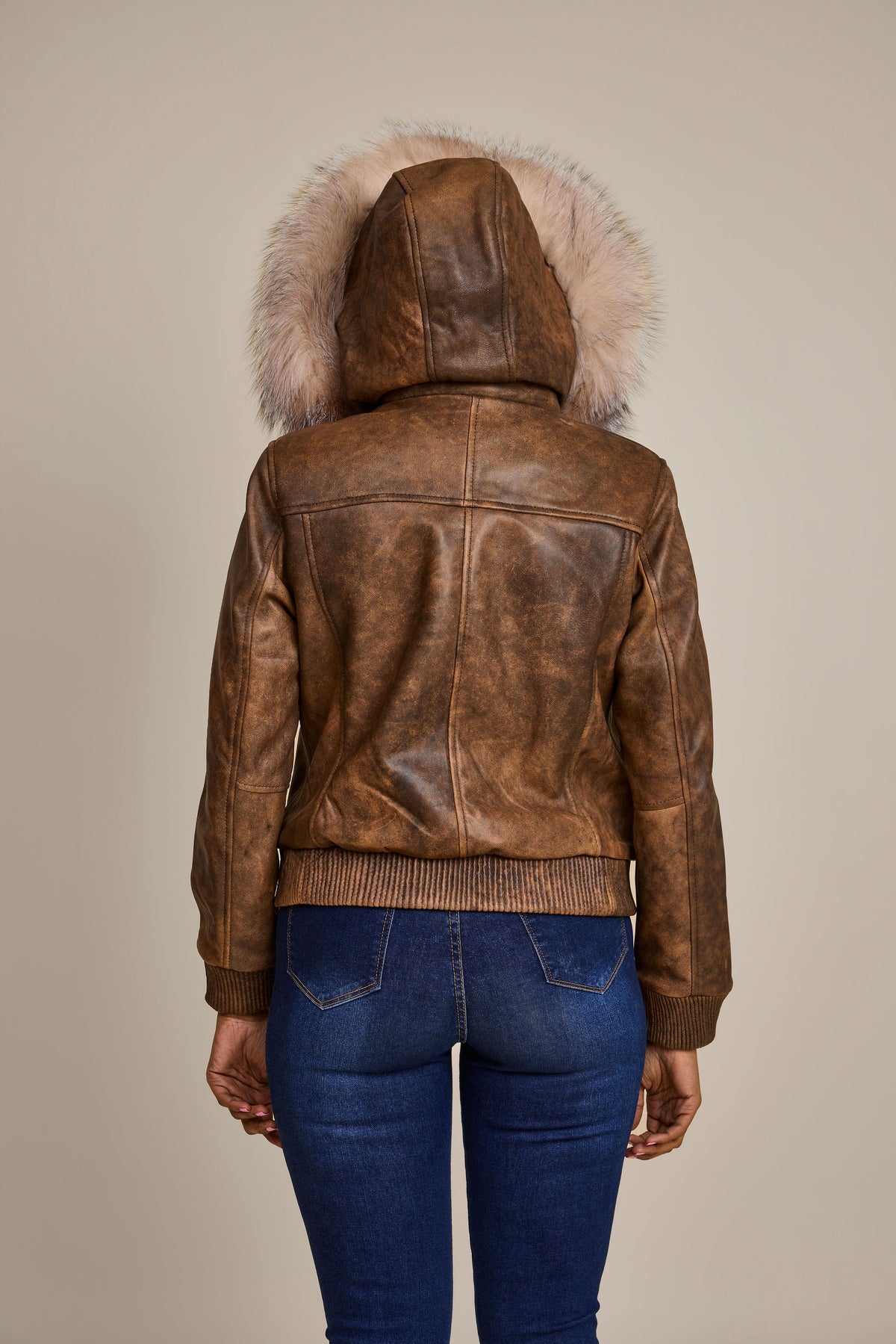 Women's BB Jacket With Premium Fox Fur Hood [Antique Brown]