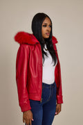 Women's BB Jacket With Premium Fox Fur Hood [Red]