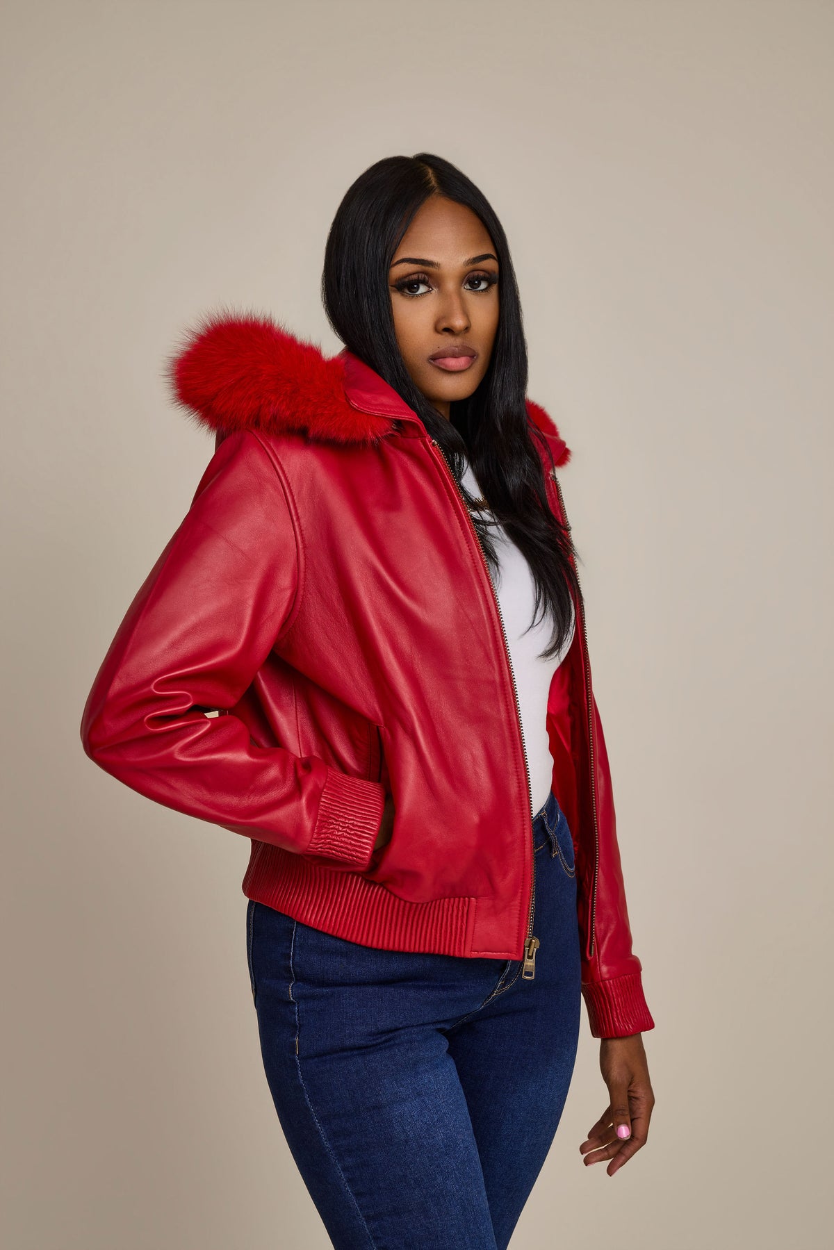 Women's BB Jacket With Premium Fox Fur Hood [Red]