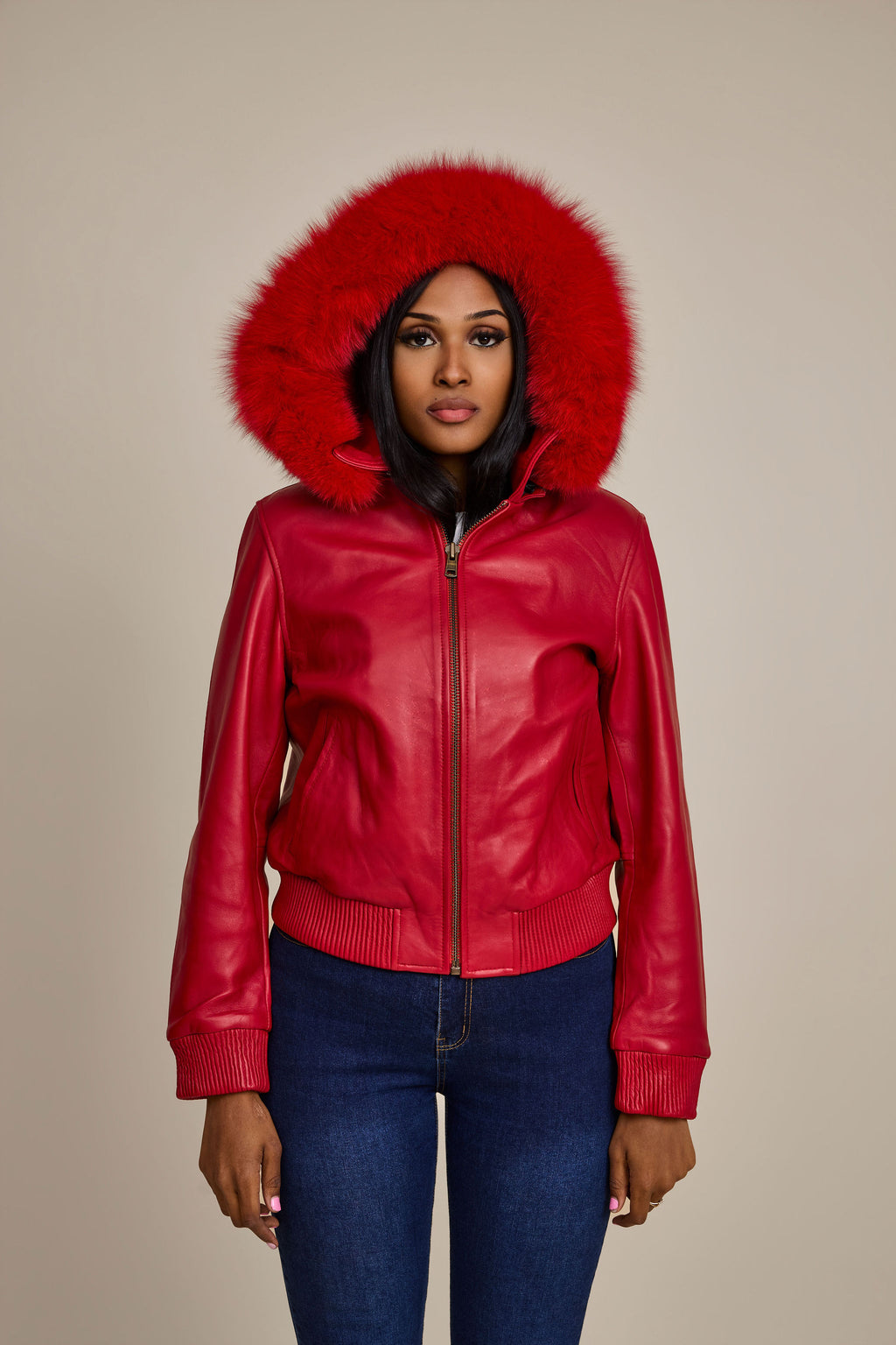 Women's BB Jacket With Premium Fox Fur Hood [Red]