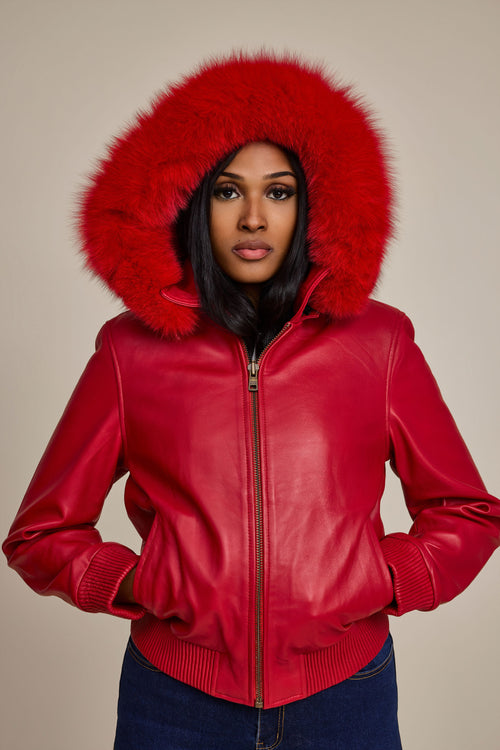 Women's BB Jacket With Premium Fox Fur Hood [Red]