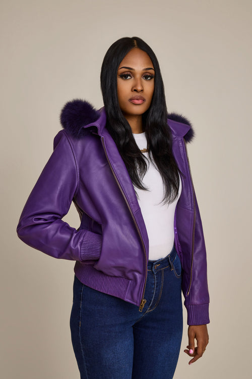 Women's BB Jacket With Premium Fox Fur Hood [Purple]