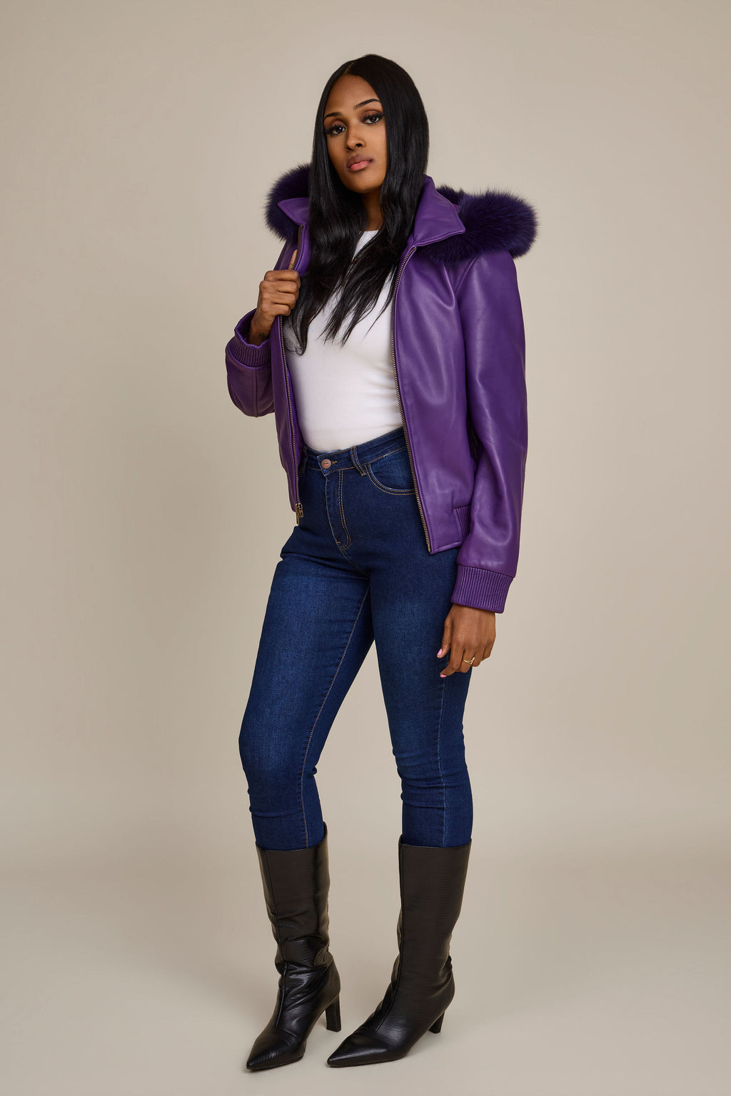 Women's BB Jacket With Premium Fox Fur Hood [Purple]